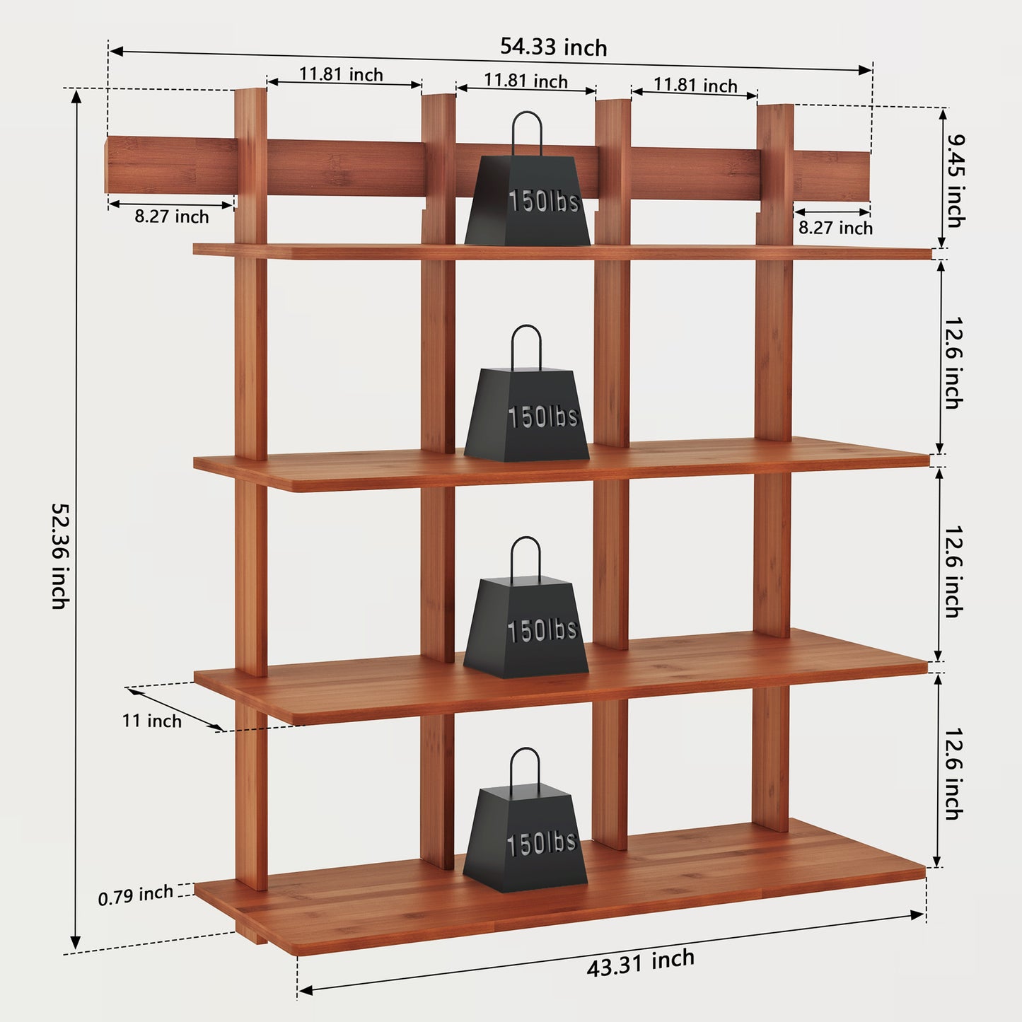4-Tier Wall Mounted Bamboo Bookshelf
