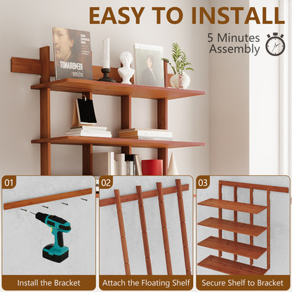 4-Tier Wall Mounted Bamboo Bookshelf
