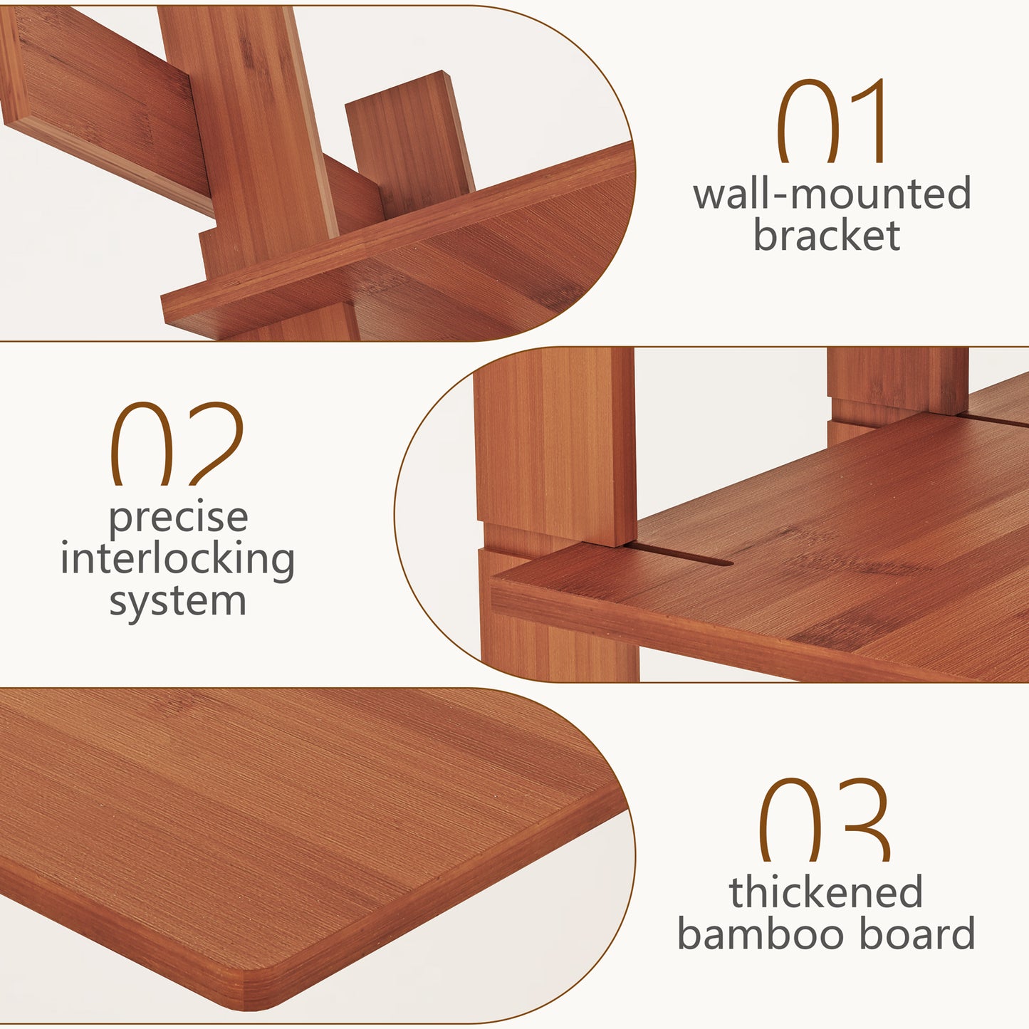 4-Tier Wall Mounted Bamboo Bookshelf
