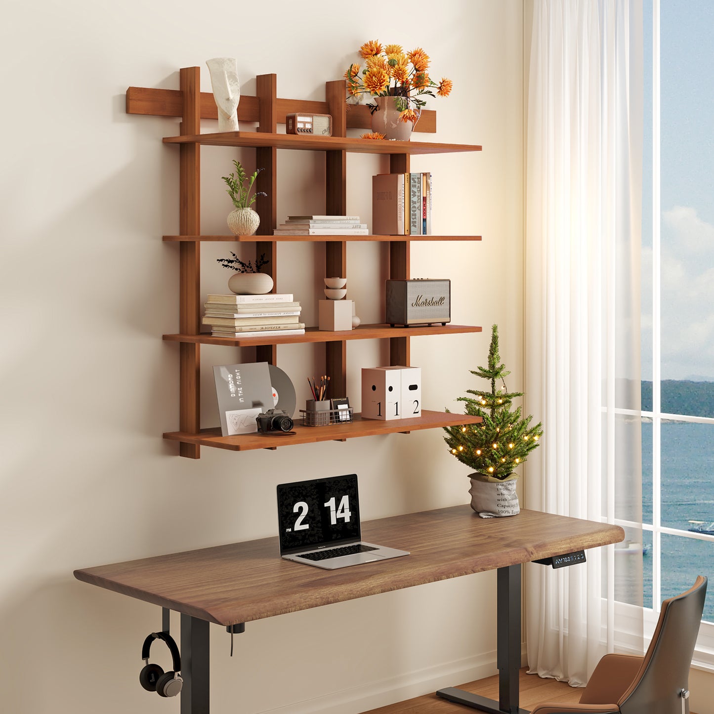 4-Tier Wall Mounted Bamboo Bookshelf