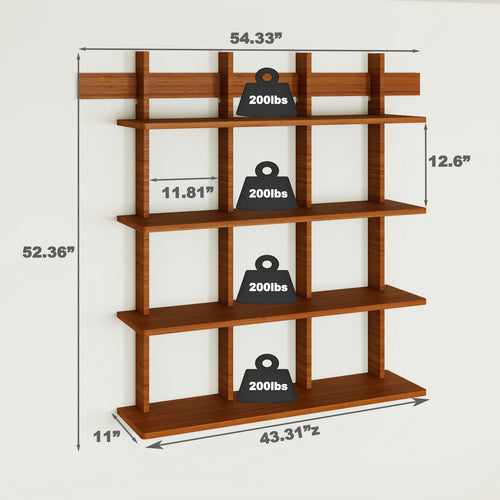 4-Tier Wall Mounted Bamboo Bookshelf