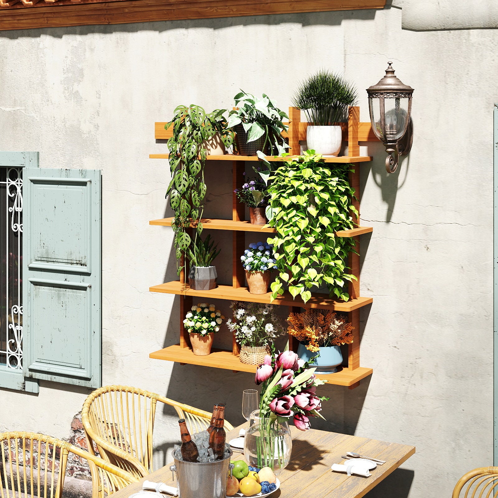 4-Tier Wall Mounted Bamboo Bookshelf