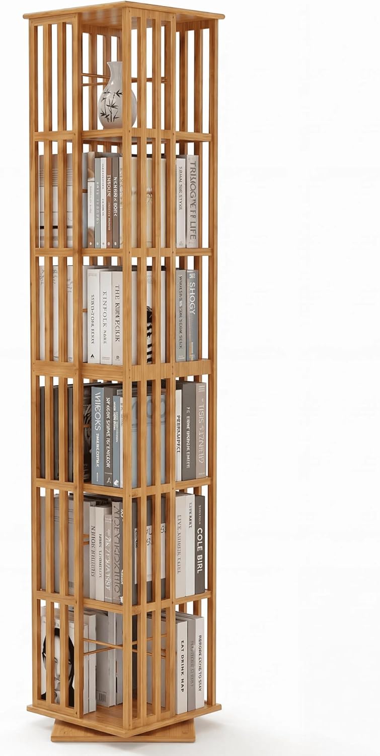 6-Tier Bamboo Rotating Bookshelf