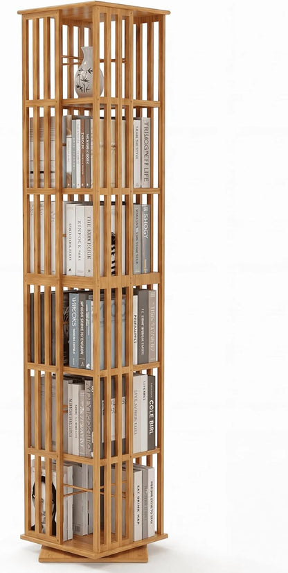 Lauxery 6-Tier Bamboo Rotating Bookshelf Tower