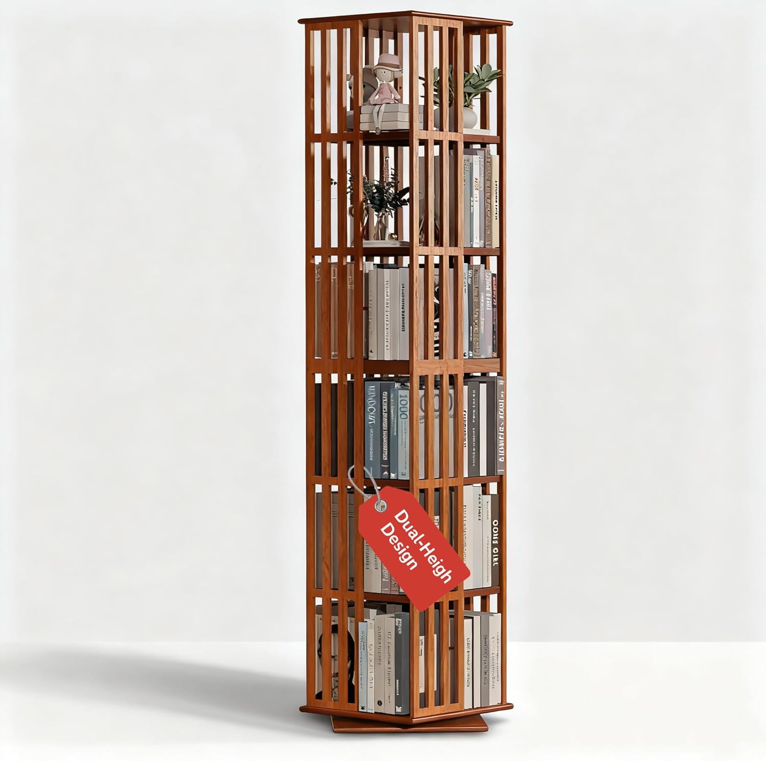 6-Tier Bamboo Rotating Bookshelf