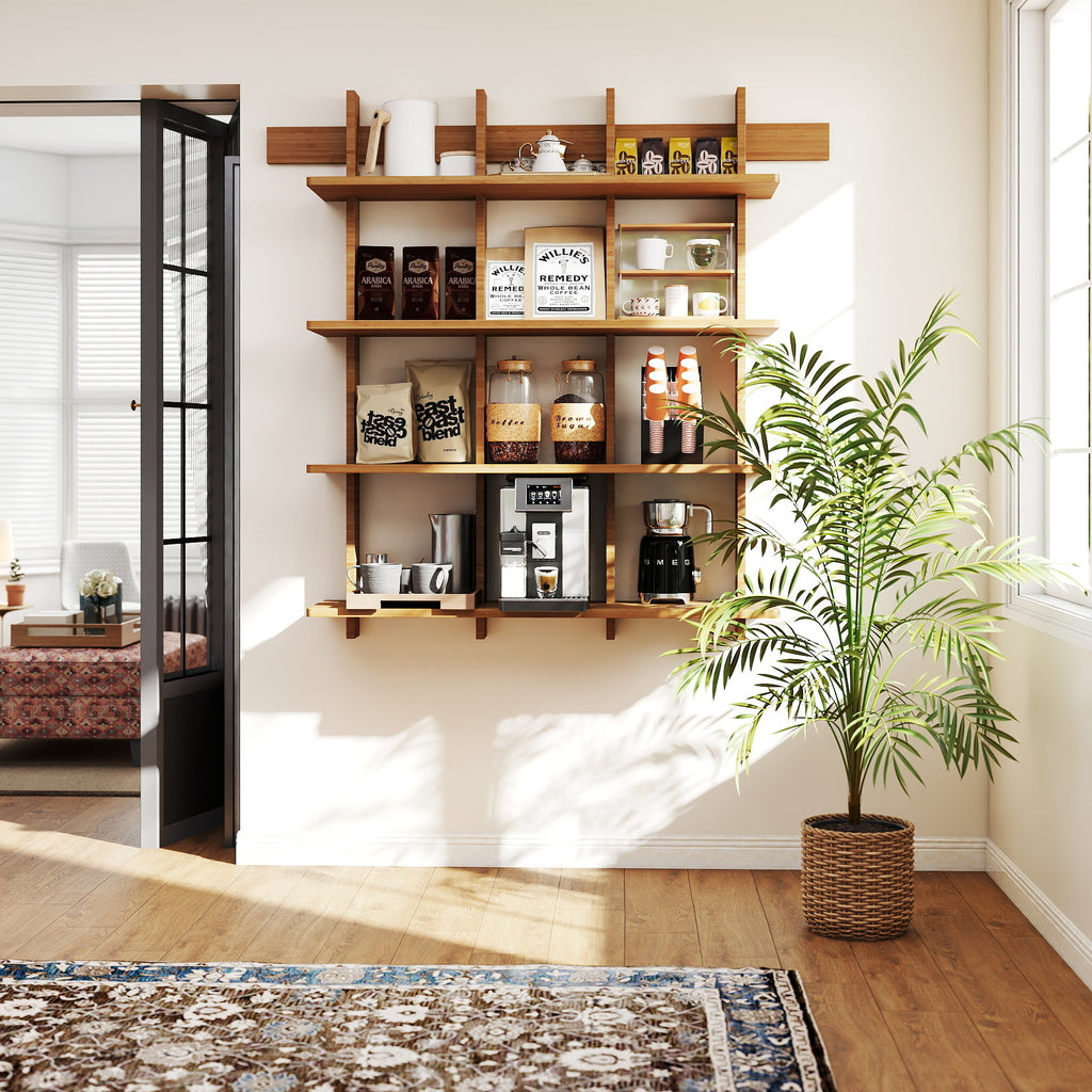 4-Tier Wall Mounted Bamboo Bookshelf