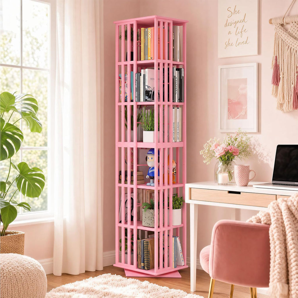 6-Tier Bamboo Rotating Bookshelf