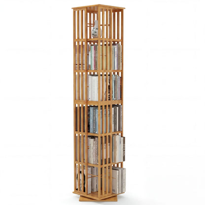Lauxery 6-Tier Bamboo Rotating Bookshelf Tower