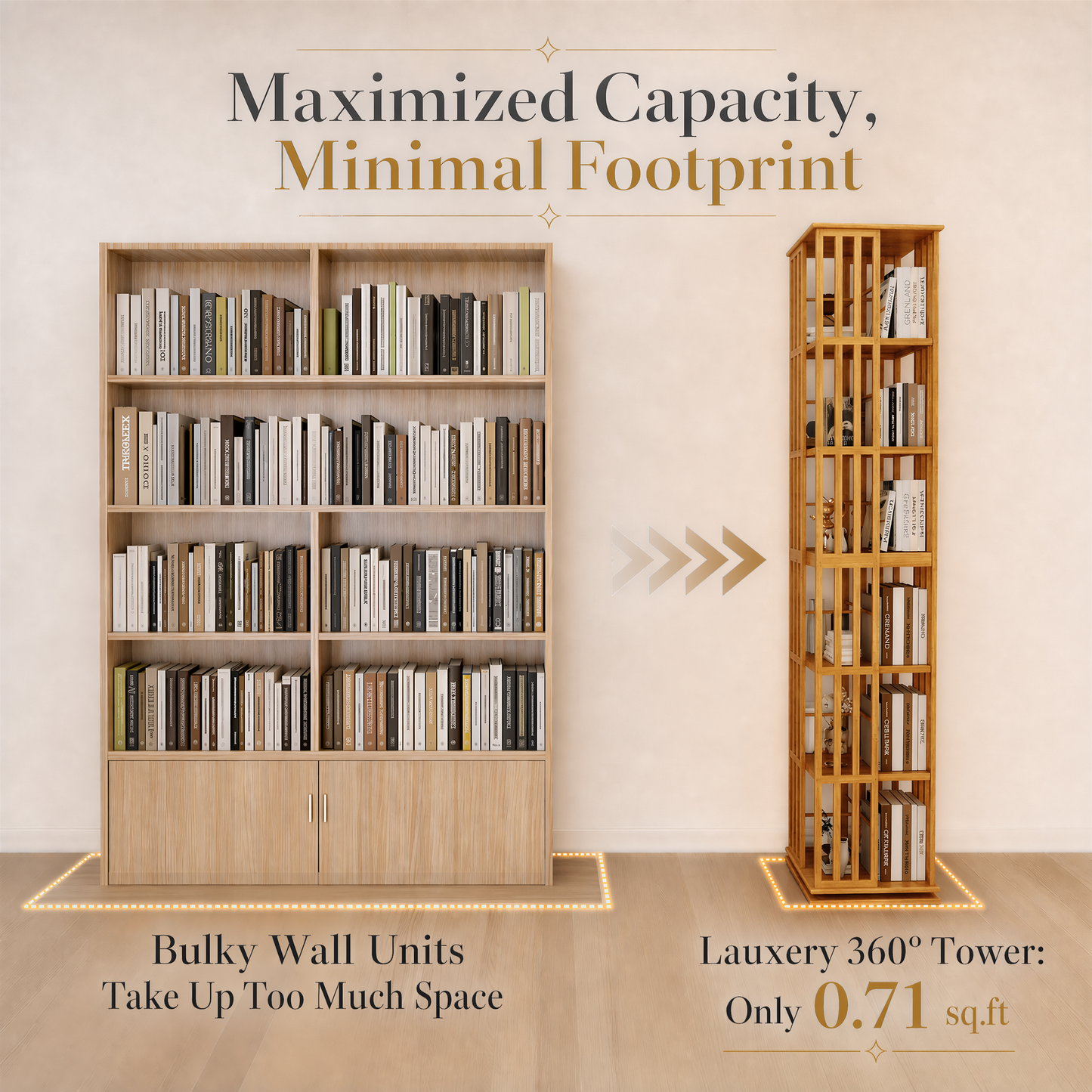 Lauxery 6-Tier Bamboo Rotating Bookshelf Tower