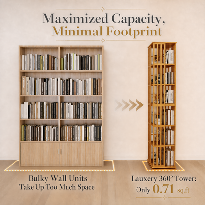 Lauxery 6-Tier Bamboo Rotating Bookshelf Tower