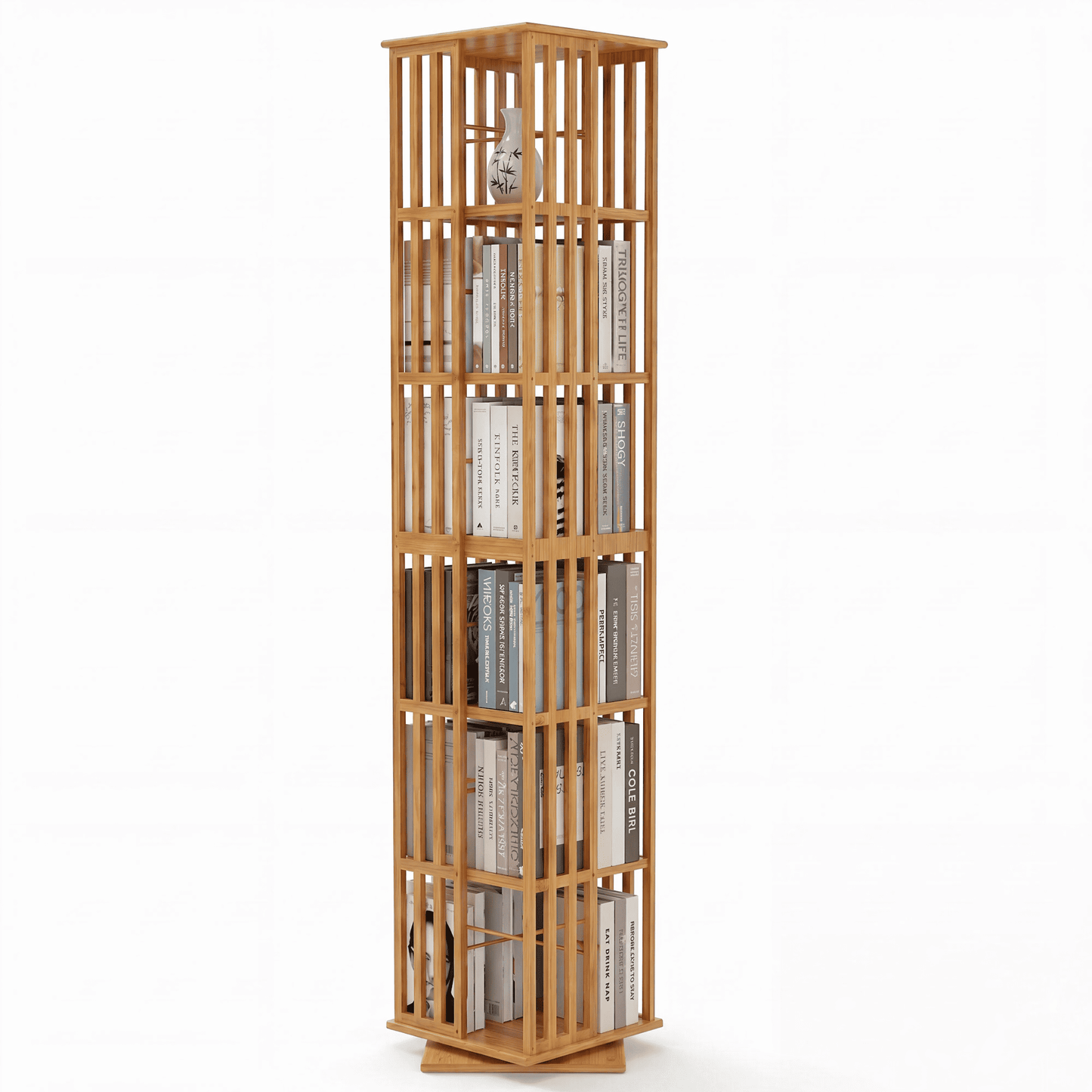 Lauxery 6-Tier Bamboo Rotating Bookshelf Tower