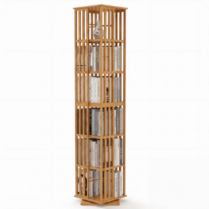 Lauxery 6-Tier Bamboo Rotating Bookshelf Tower