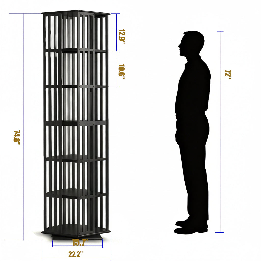 Lauxery 6-Tier Bamboo Rotating Bookshelf Tower
