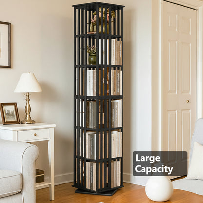 Lauxery 6-Tier Bamboo Rotating Bookshelf Tower