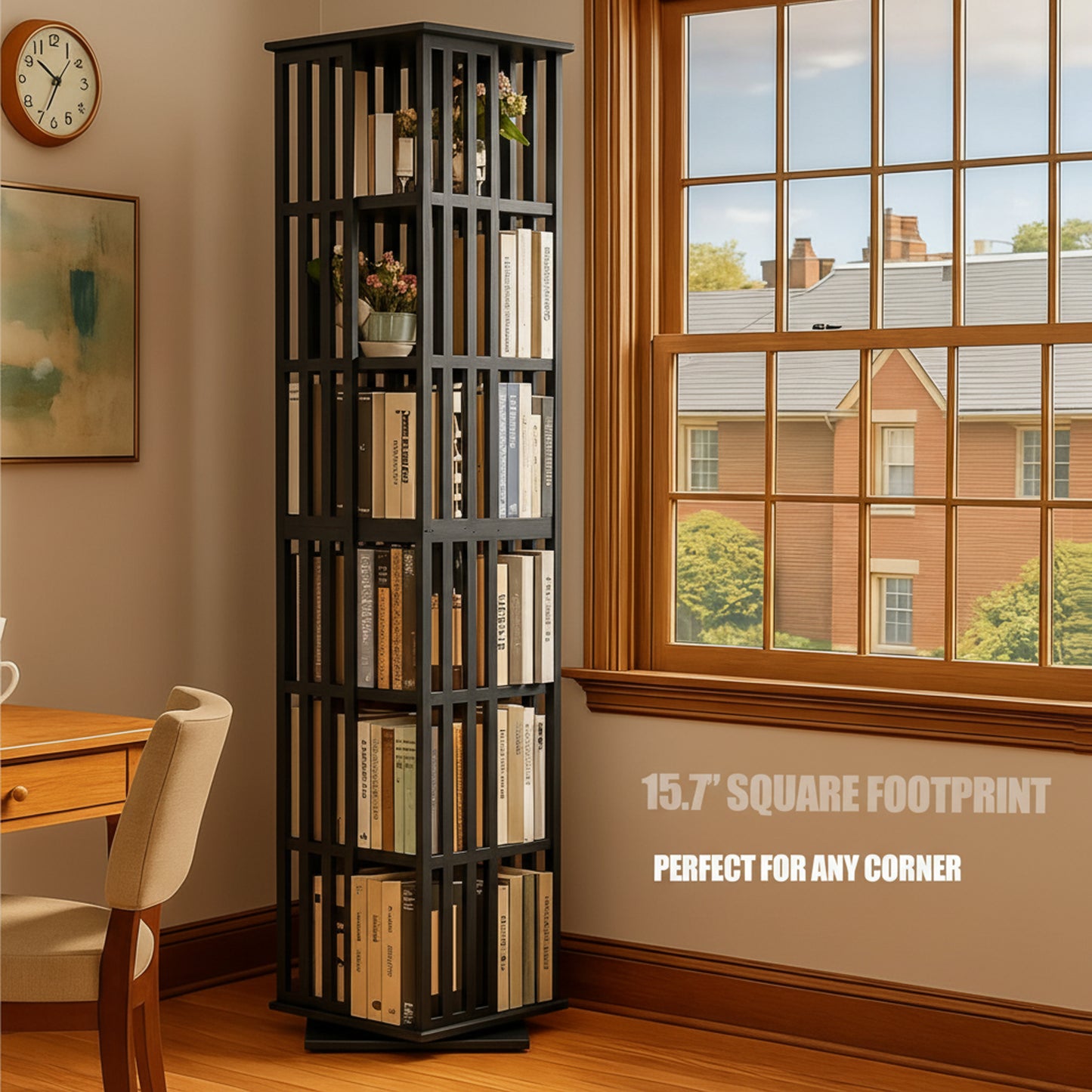 Lauxery 6-Tier Bamboo Rotating Bookshelf Tower