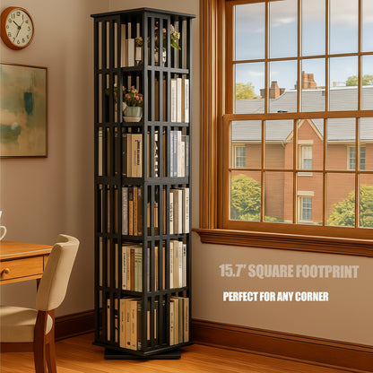 Lauxery 6-Tier Bamboo Rotating Bookshelf Tower