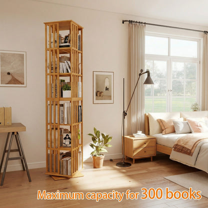 Lauxery 6-Tier Bamboo Rotating Bookshelf Tower