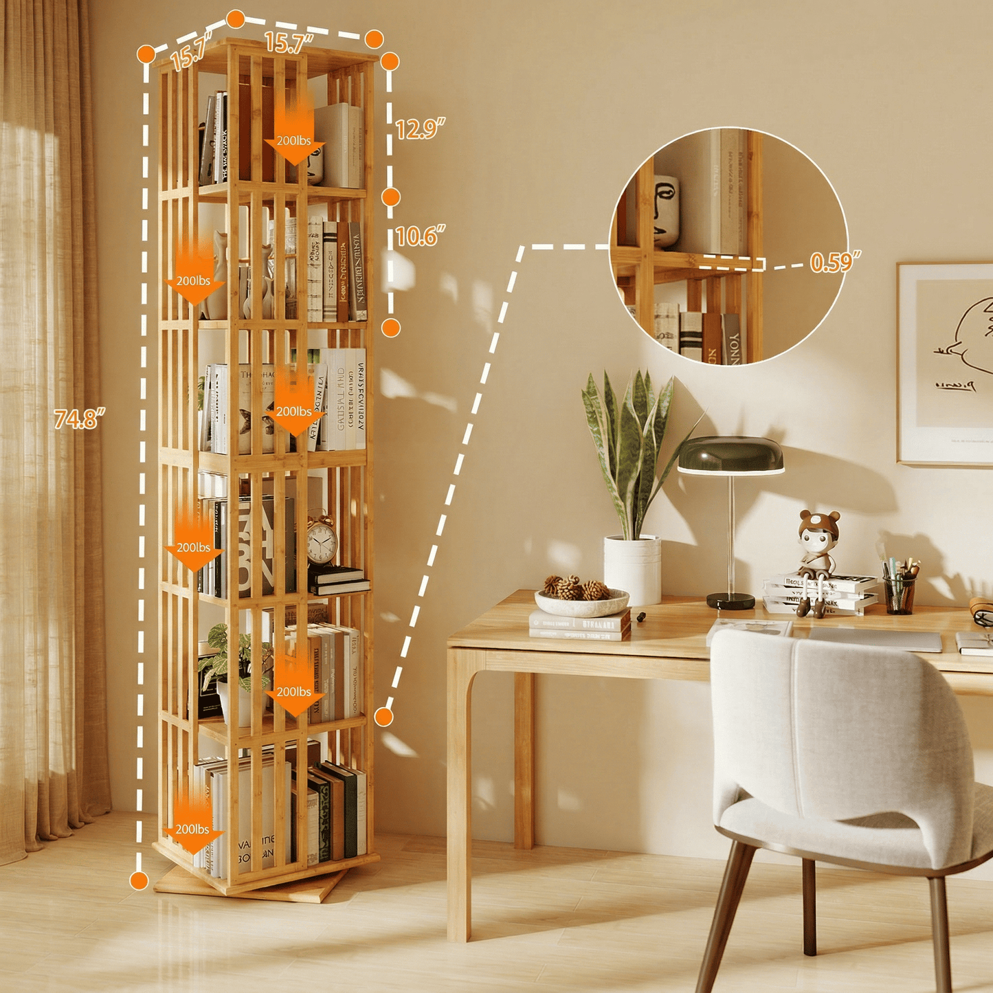 Lauxery 6-Tier Bamboo Rotating Bookshelf Tower