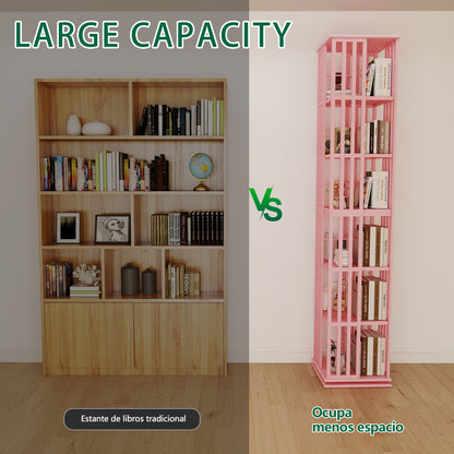 Lauxery 6-Tier Bamboo Rotating Bookshelf Tower