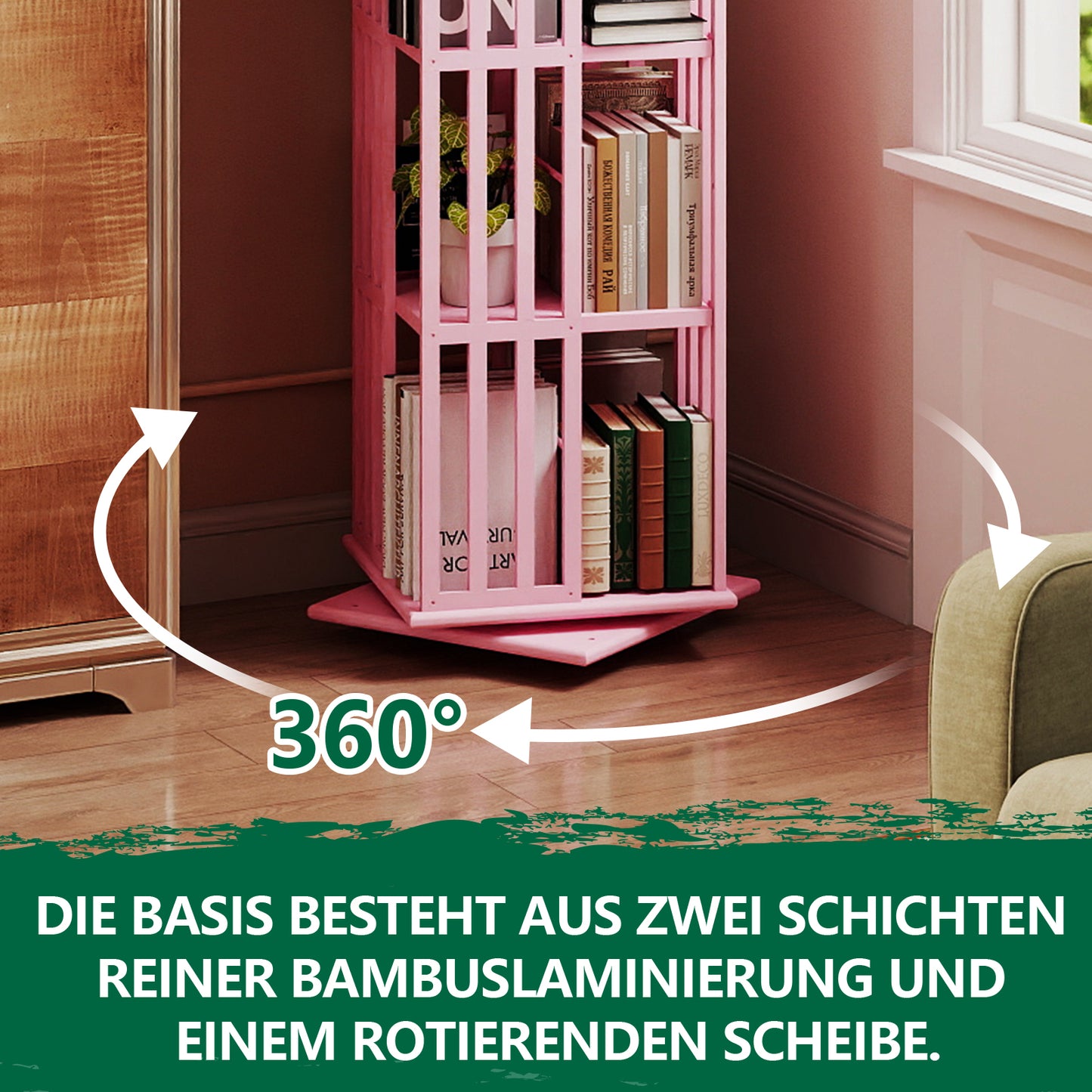 Lauxery 6-Tier Bamboo Rotating Bookshelf Tower