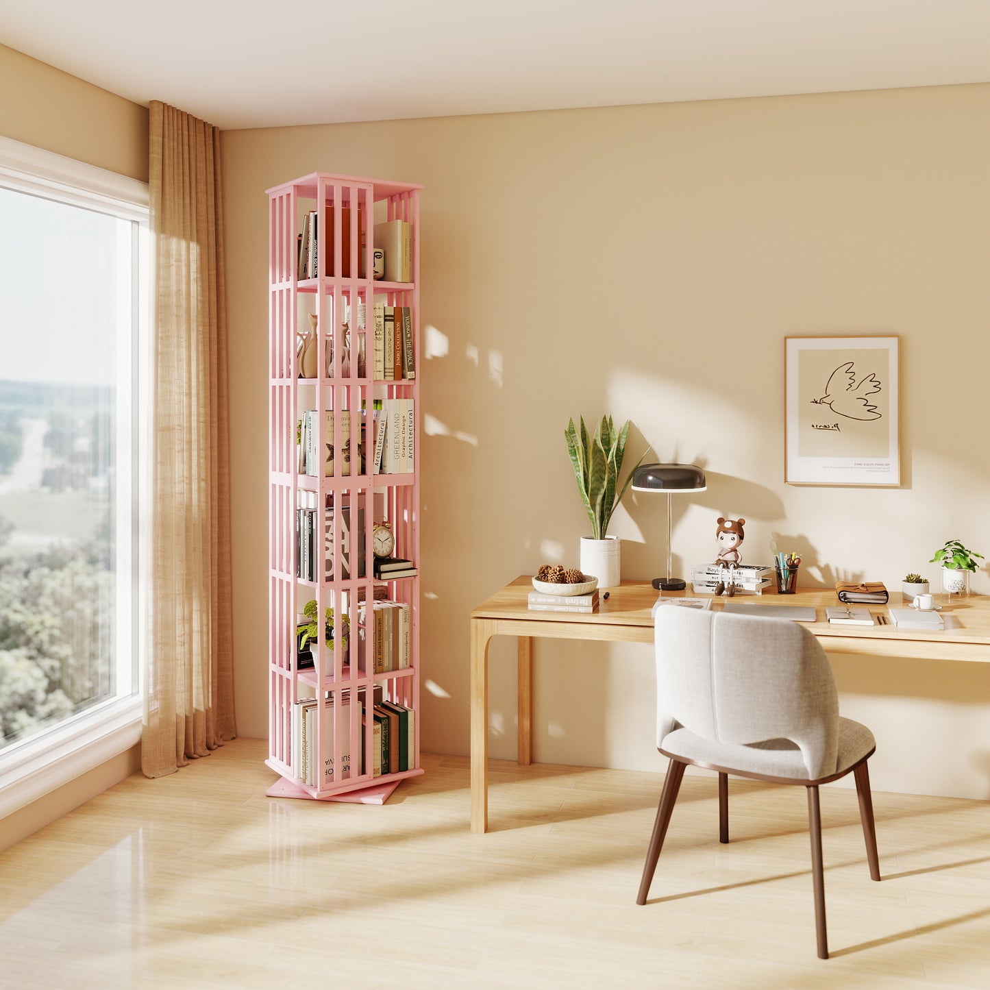 Lauxery 6-Tier Bamboo Rotating Bookshelf Tower