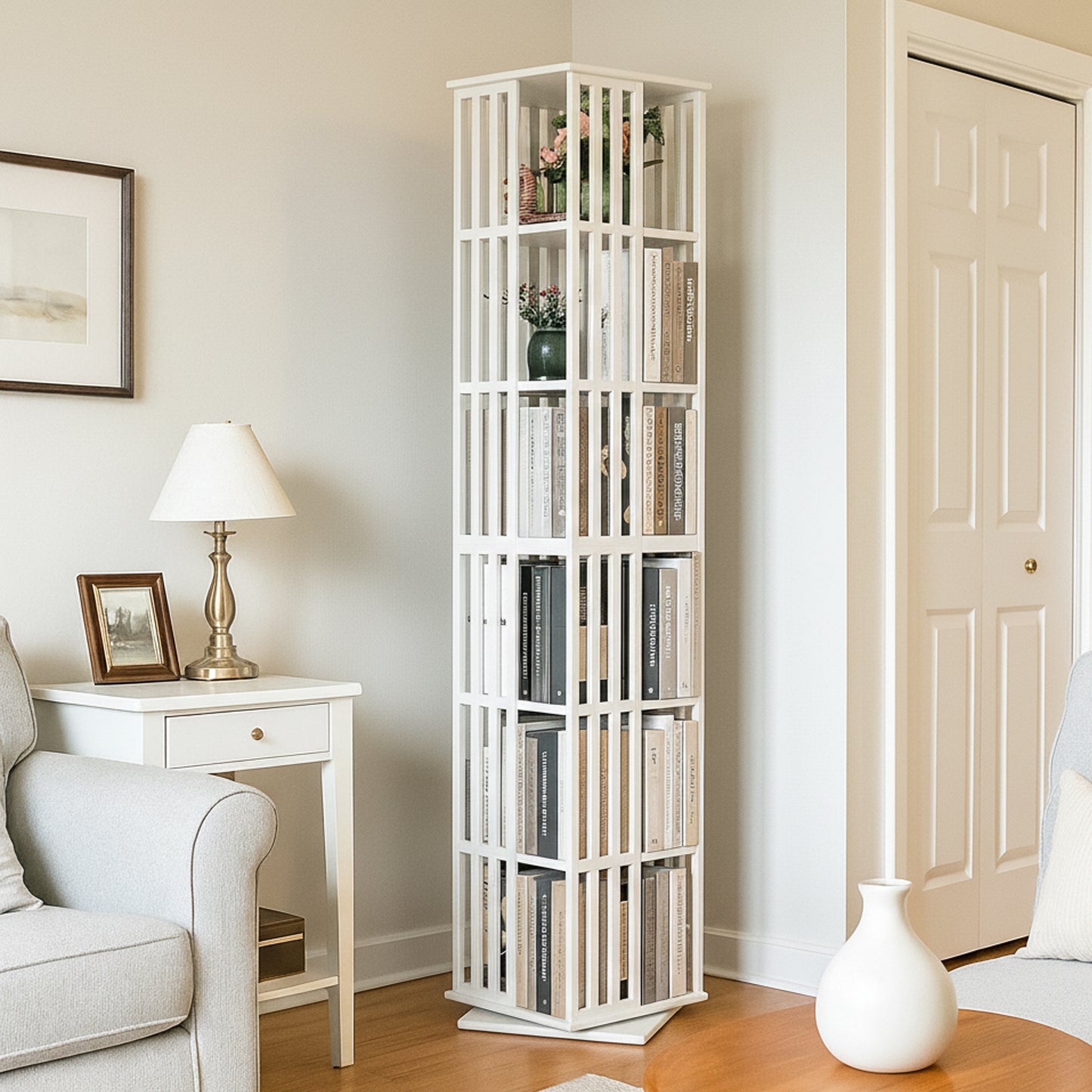 Lauxery 6-Tier Bamboo Rotating Bookshelf Tower