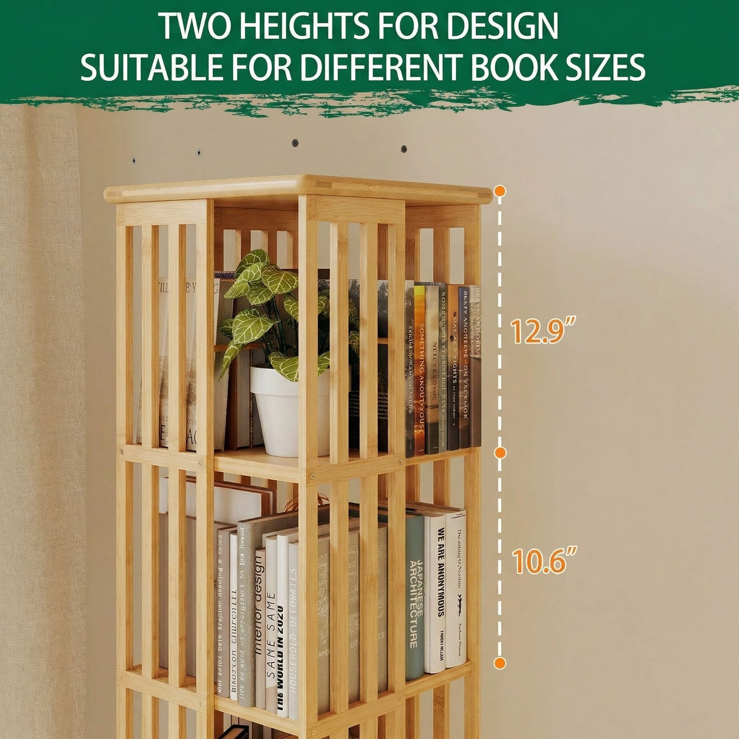 Lauxery 6-Tier Bamboo Rotating Bookshelf Tower