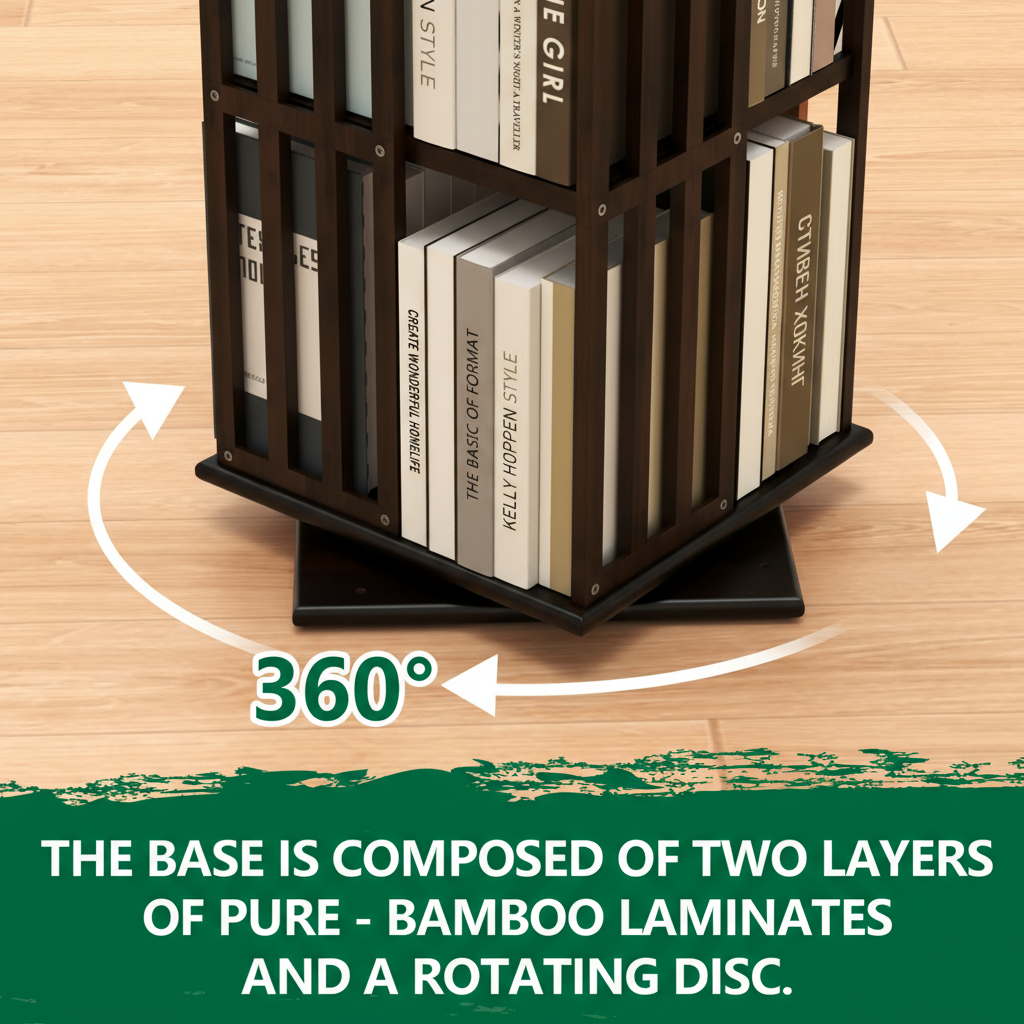 Lauxery 6-Tier Bamboo Rotating Bookshelf Tower