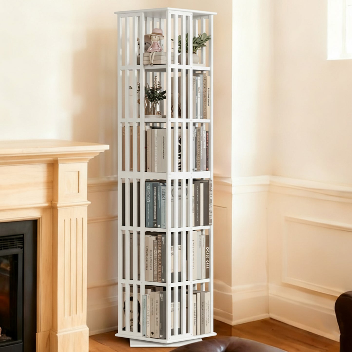 Lauxery 6-Tier Bamboo Rotating Bookshelf Tower