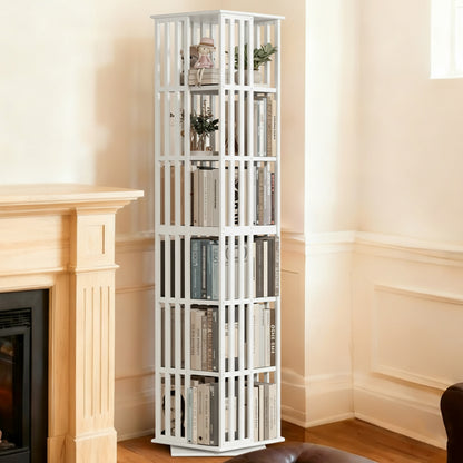 Lauxery 6-Tier Bamboo Rotating Bookshelf Tower
