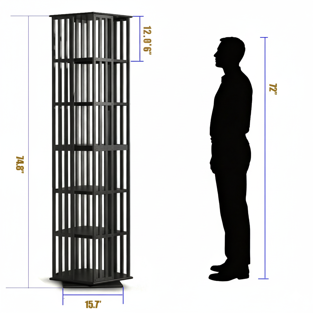 Lauxery 6-Tier Bamboo Rotating Bookshelf Tower