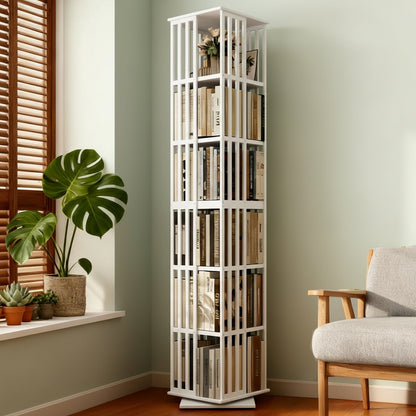 Lauxery 6-Tier Bamboo Rotating Bookshelf Tower