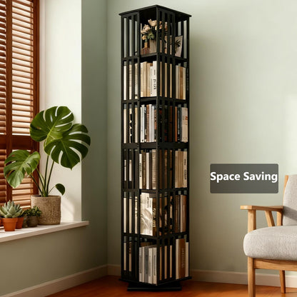 Lauxery 6-Tier Bamboo Rotating Bookshelf Tower