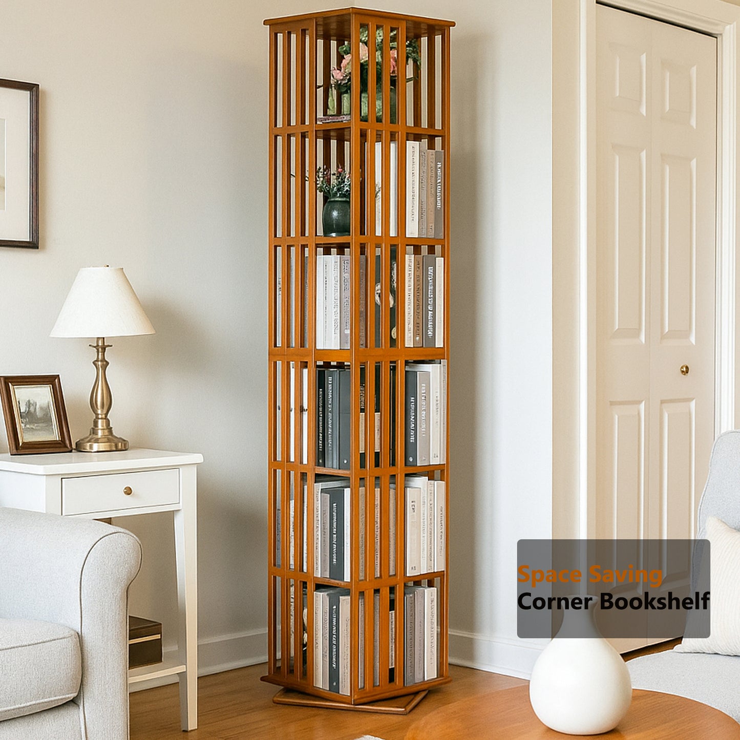 Lauxery 6-Tier Bamboo Rotating Bookshelf Tower