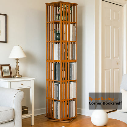 Lauxery 6-Tier Bamboo Rotating Bookshelf Tower