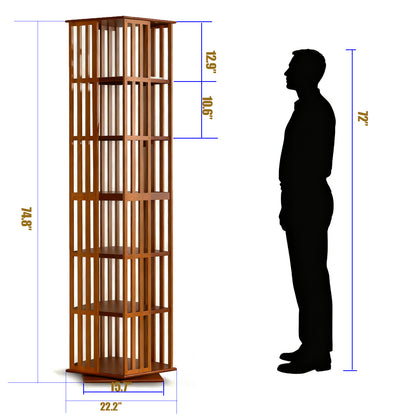 Lauxery 6-Tier Bamboo Rotating Bookshelf Tower