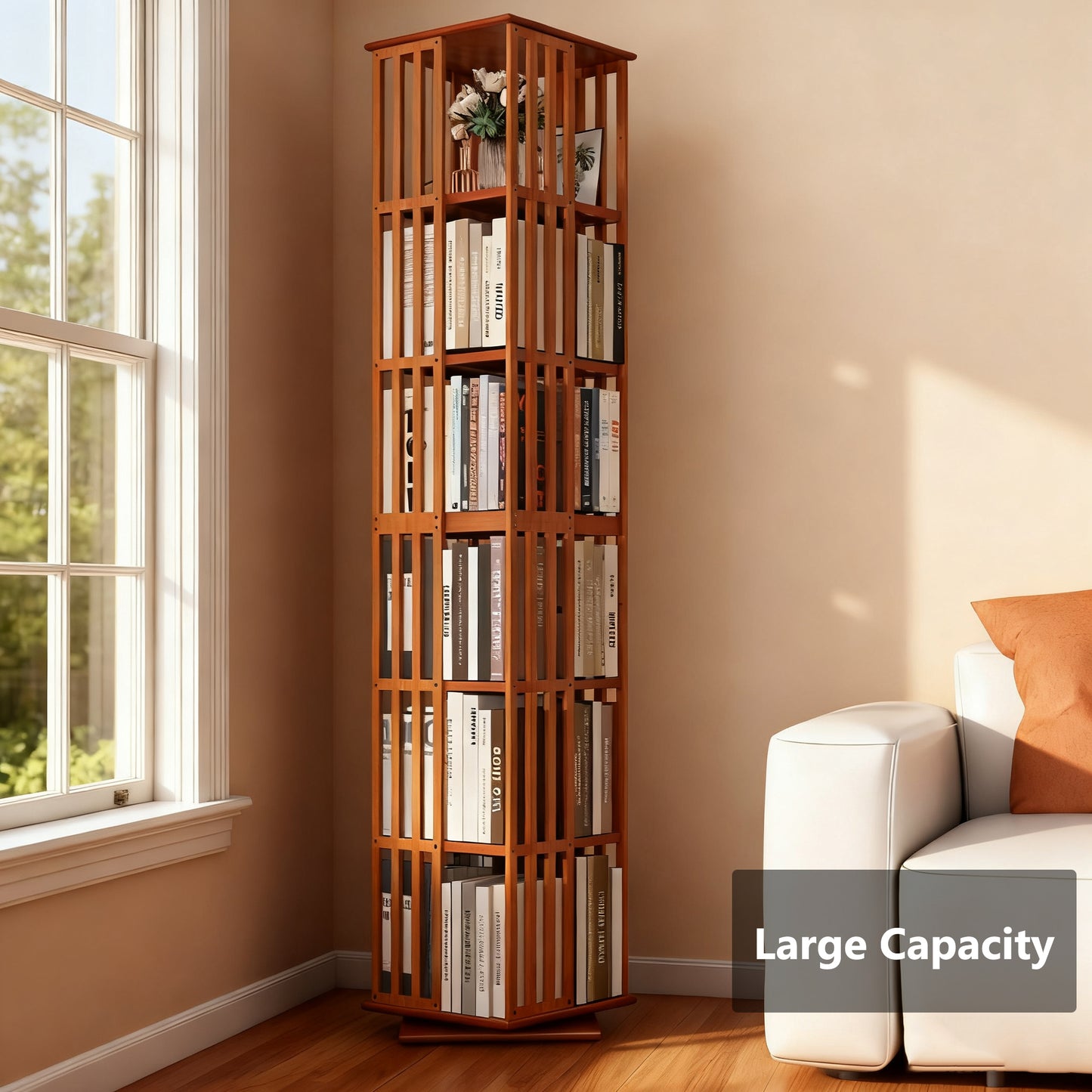 Lauxery 6-Tier Bamboo Rotating Bookshelf Tower