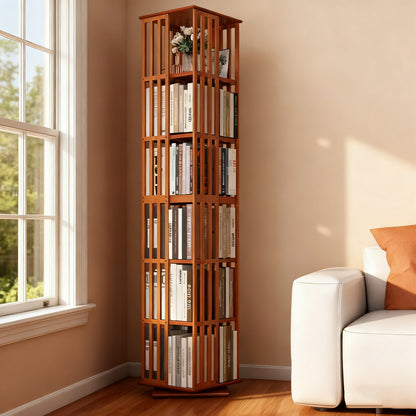 Lauxery 6-Tier Bamboo Rotating Bookshelf Tower