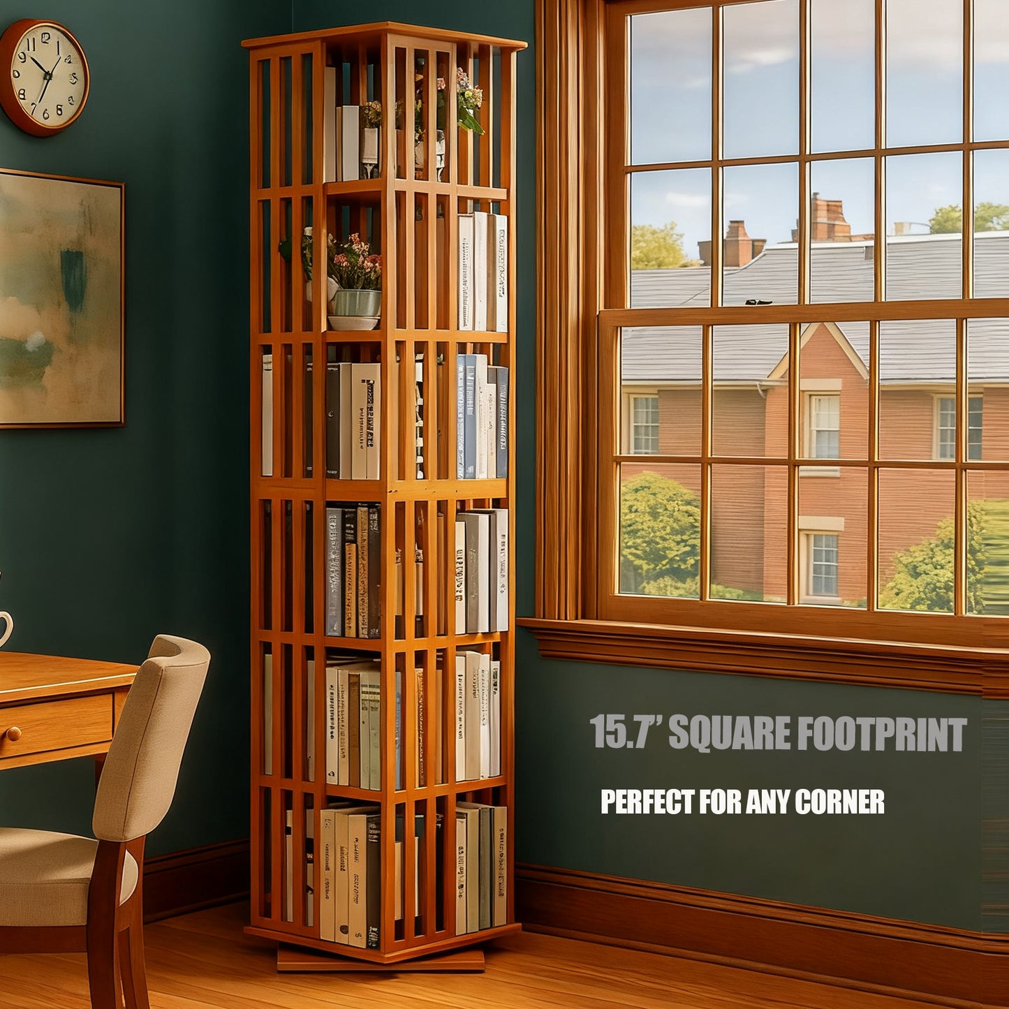 Lauxery 6-Tier Bamboo Rotating Bookshelf Tower