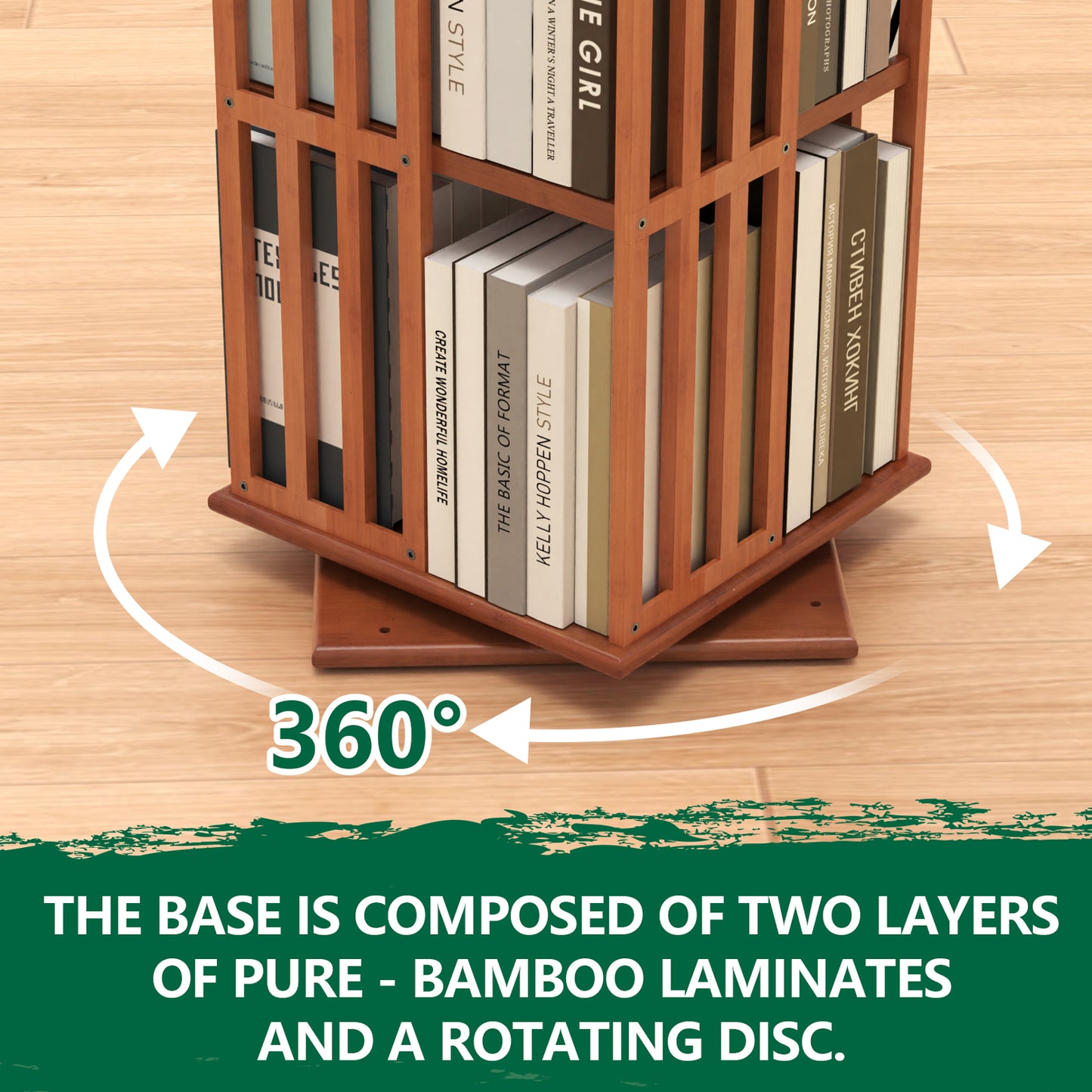 Lauxery 6-Tier Bamboo Rotating Bookshelf Tower